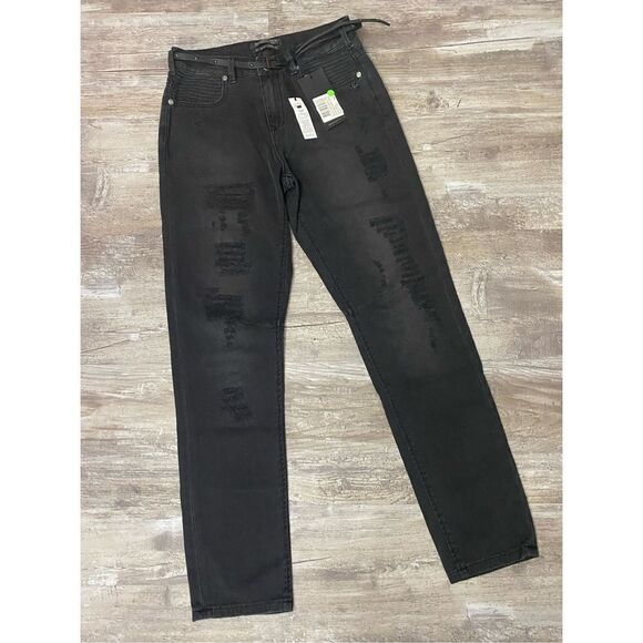 Maison Scotch Denim - Maison Scotch Mademoiselle Tapered Leg Distressed Black Jeans Belt Women’s Sz 24